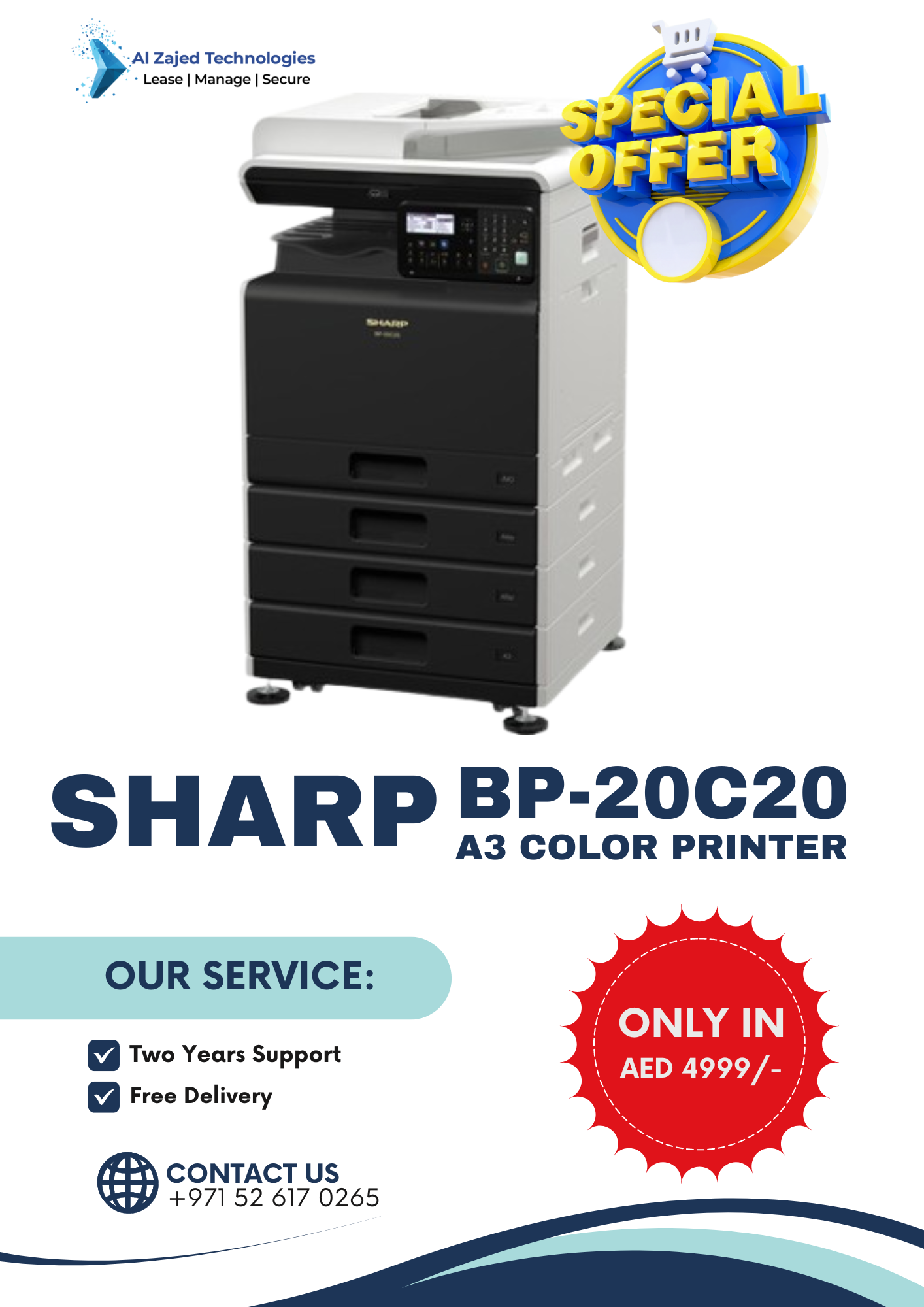 Sharp BPC 20 A3 color printer — available on PrintMPS rental from AED 199/month